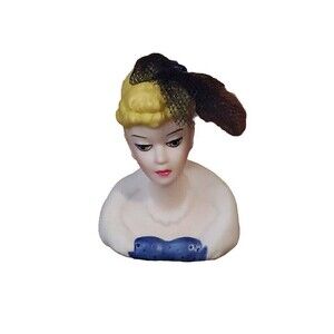 Enesco Miniature Barbie Bust Porcelain Vintage 1994 Blue Dress Hat Blonde